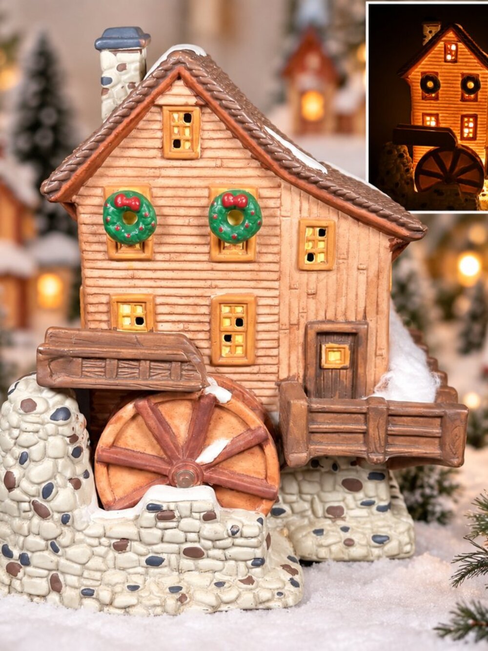 O’Well Christmas Village House with Water Wheel – No Cord